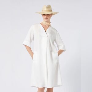 NWT women’s MARINA RINALDI SPORT ivory linen blend flare midi dress size 14